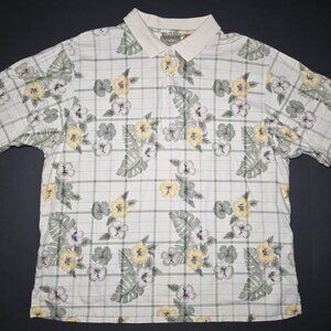 Natural Issue Mens Beige Green Yellow Floral Pattern Short Sleeve Polo Size XL